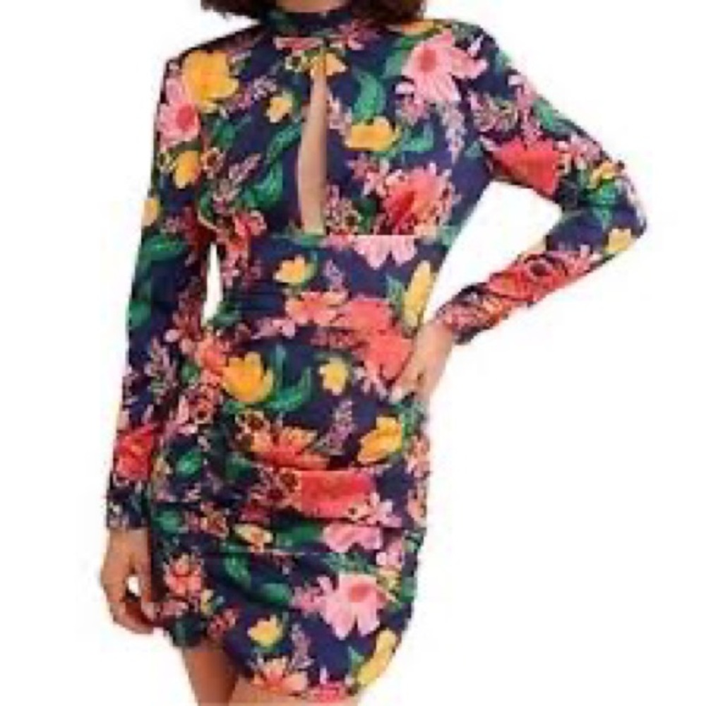 Finders Keepers Anthropologie Ruched Floral Mini Boho Bondycon Dress sz US 8